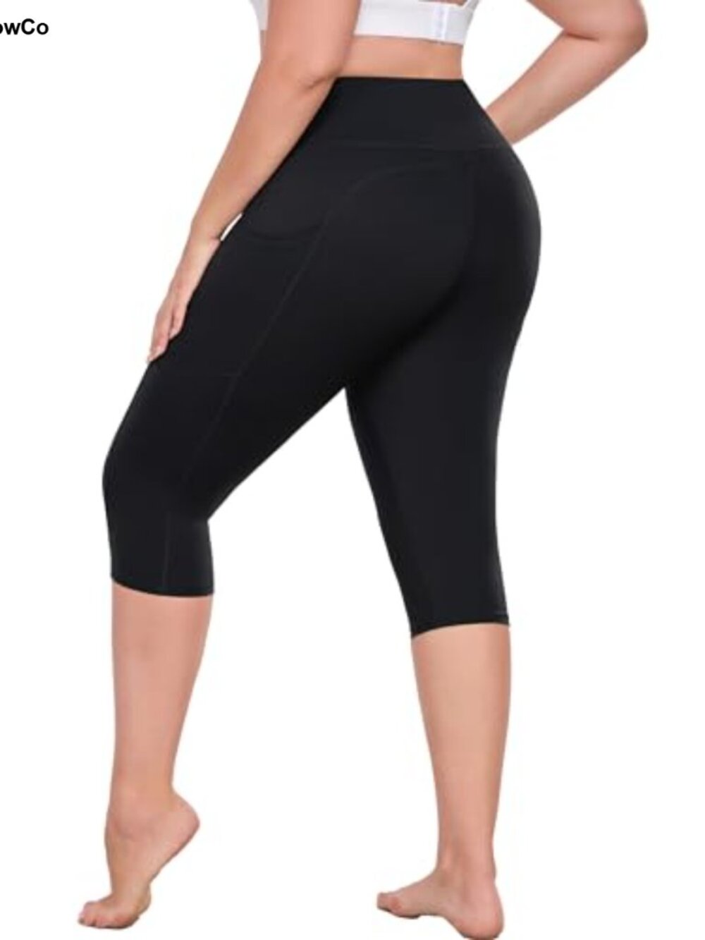 Plus Size Capri Yoga Pants with Pockets Knee Length High Rise